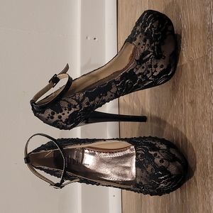 Lace black stiletto platform heels